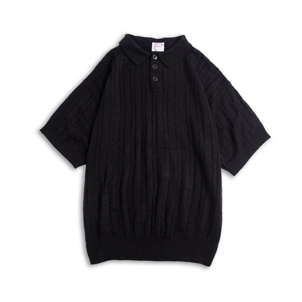 Cable Knit Polo Shirt Black
