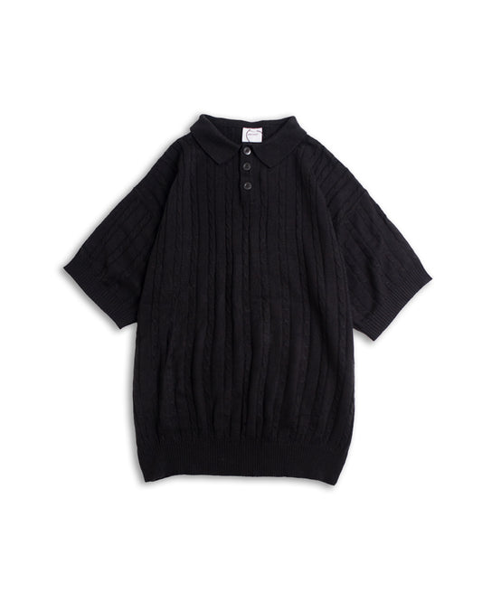 Cable Knit Polo Shirt Black