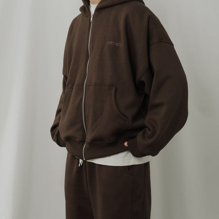 Cropped Zipper Hoodie Brown