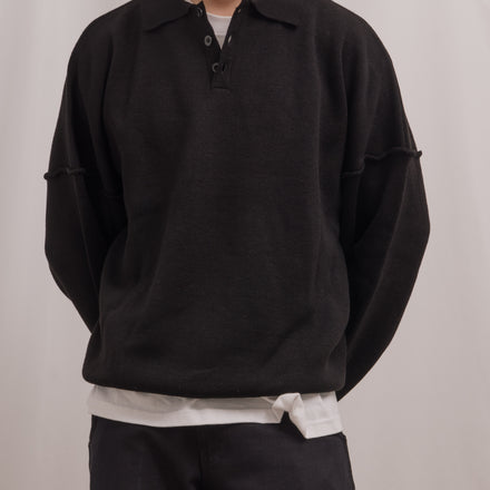 Knit Long Sleeve Polo - Black