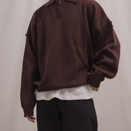 Knit Long Sleeve Polo - Coffee