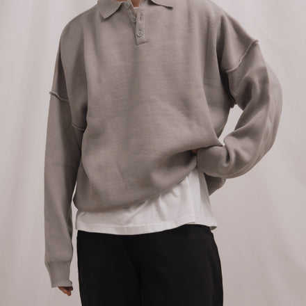 Knit Long Sleeve Polo - Misty