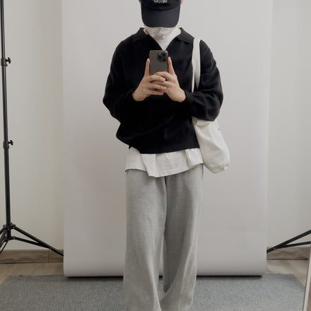 Knit Long Sleeve Polo Black