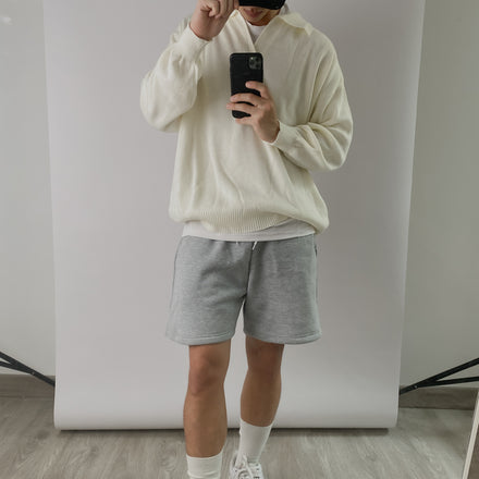 Knit Long Sleeve Polo Broken White