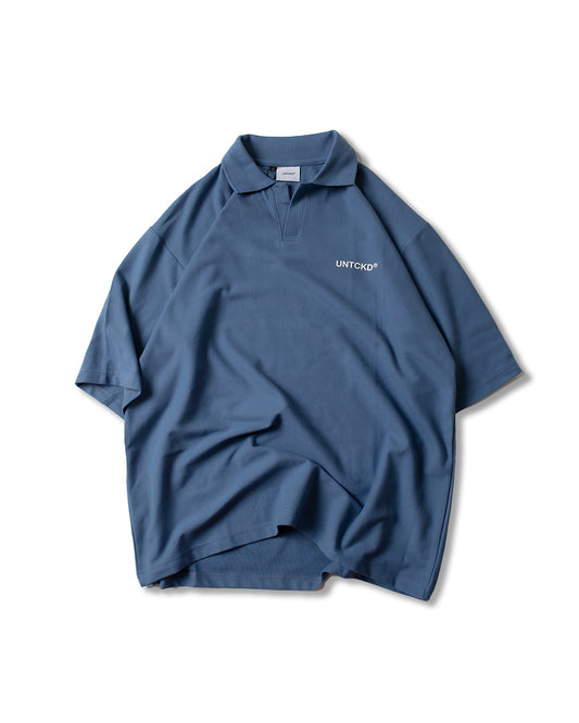 Open Collar Polo Shirt Steel Blue