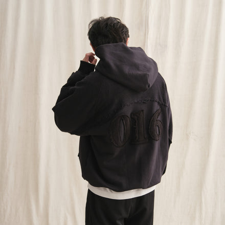 016 Patch Hoodie Black