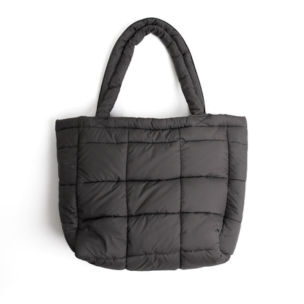 Grid Puffer Tote Bag Grey