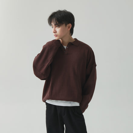 Knit Long Sleeve Polo - Coffee