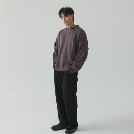 Knit Long Sleeve Polo - Dark Grey