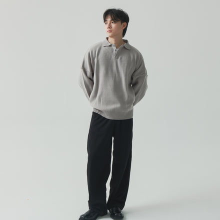 Knit Long Sleeve Polo - Misty