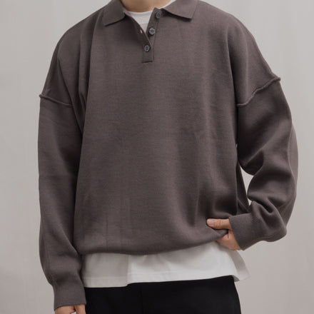 Knit Long Sleeve Polo - Dark Grey