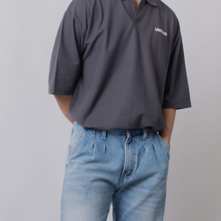 Open Collar Polo Shirt Dark Grey