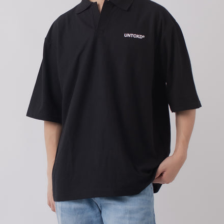 Open Collar Polo Shirt Black