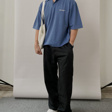 Open Collar Polo Shirt Steel Blue