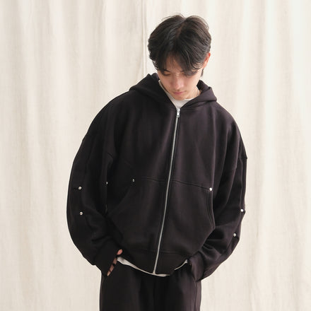 Rivet Zipper Hoodie - Black