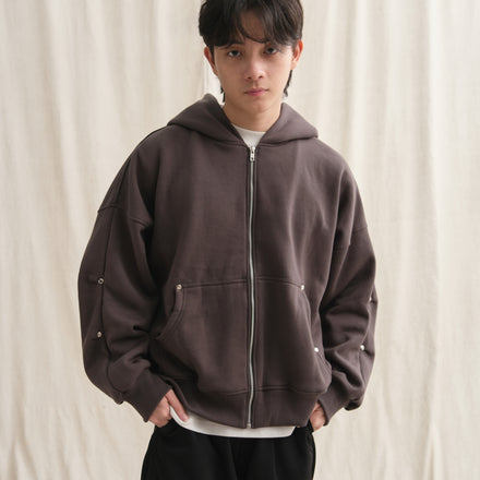 Rivet Zipper Hoodie - Dark Grey