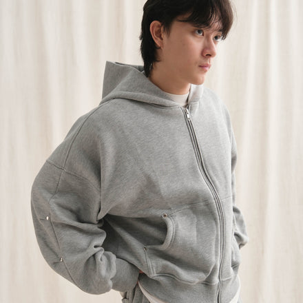 Rivet Zipper Hoodie - Misty