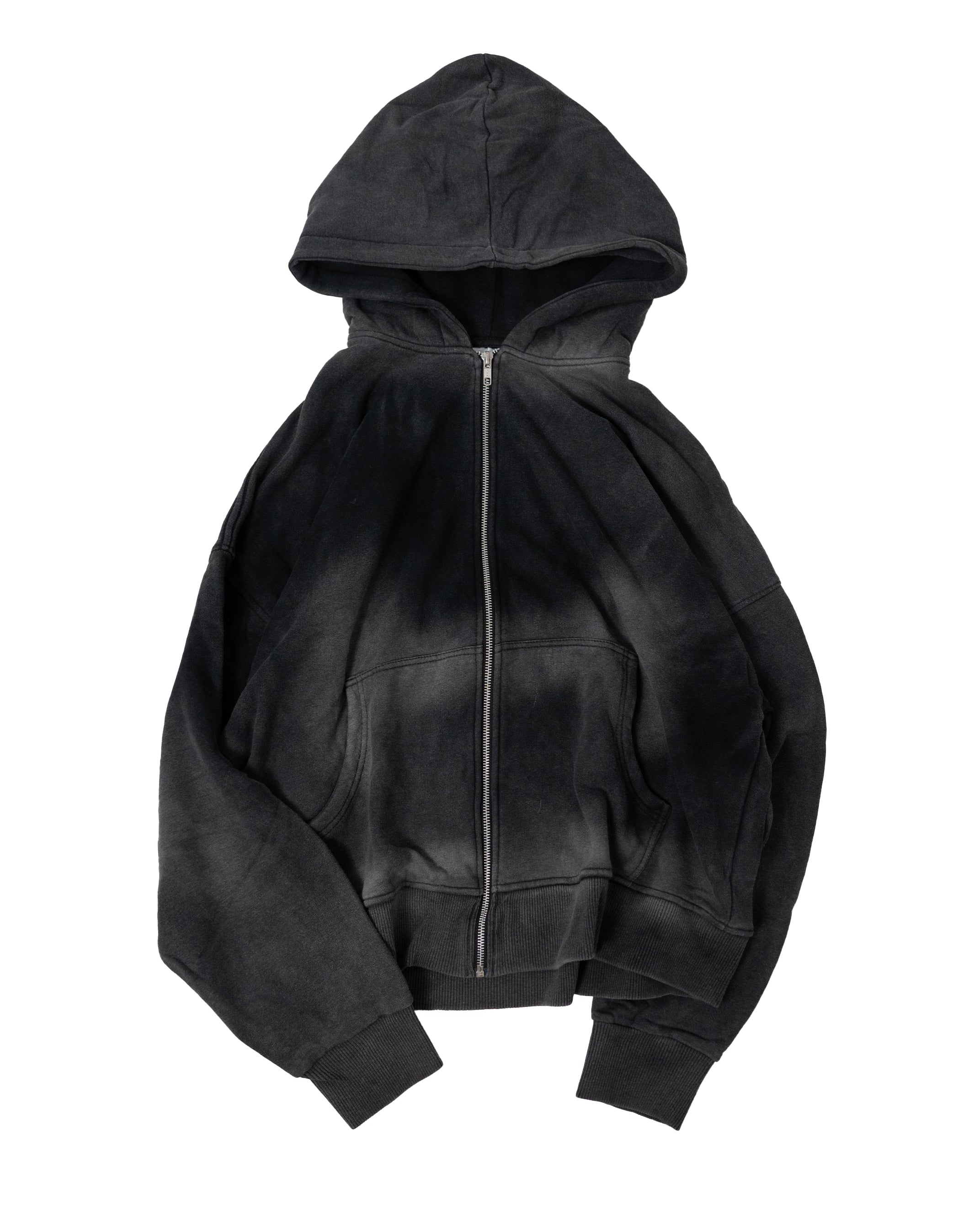 SUN FADED ZIP HOODIE KNIT / BLK