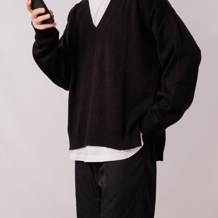 Vneck Knit Sweater Black
