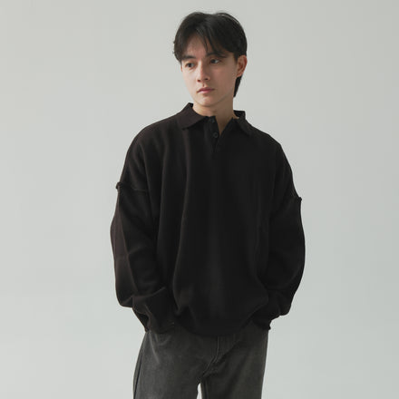Knit Long Sleeve Polo - Black